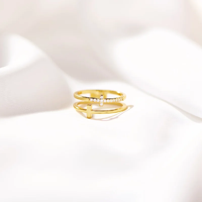 To My Daughter - Gold Twin Band Cross Ring