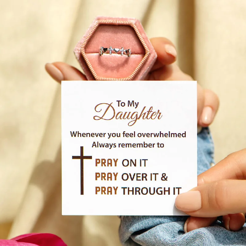 To My Daughter ""Pray Through It"" Heart & Cross Ring