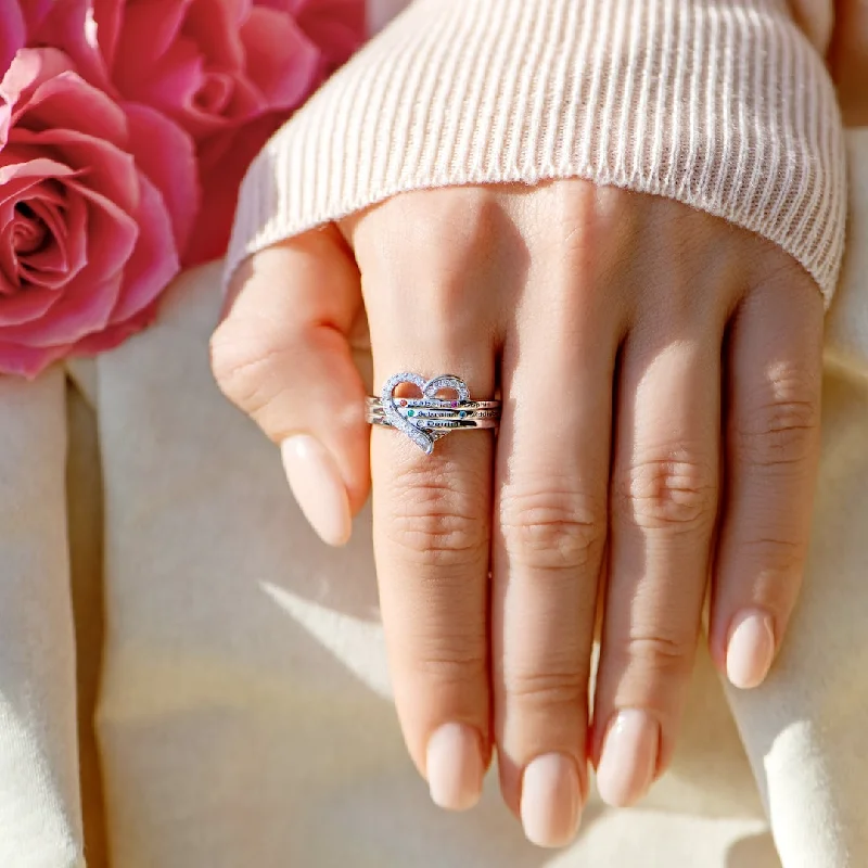 Name & Birthstone Heart Ring