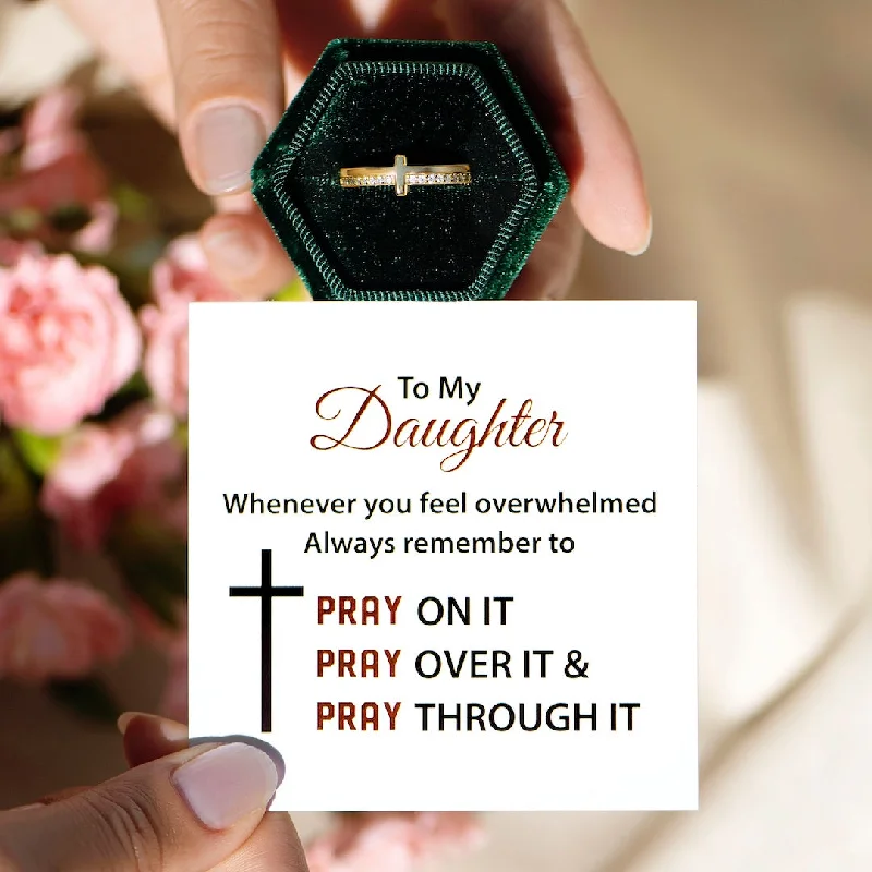 To My Daughter ""PRAY ON IT"" - GOLDEN CROSS RING