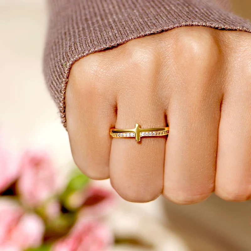 To My Daughter ""PRAY ON IT"" - GOLDEN CROSS RING