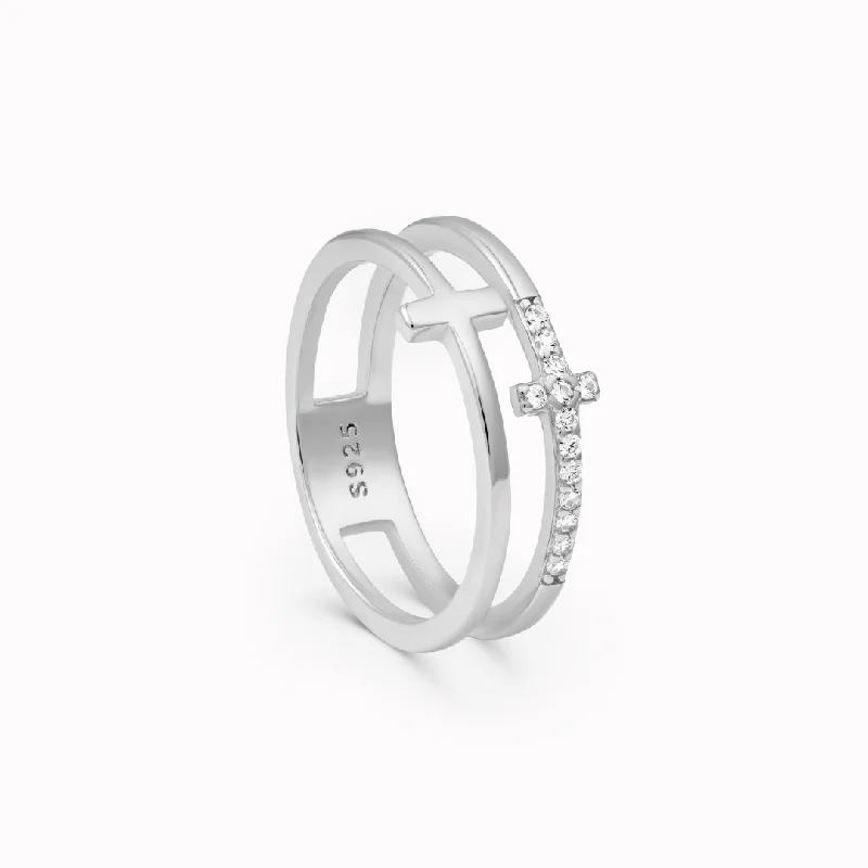 To My Daughter ""Pray Through It"" Twin Band Cross Ring