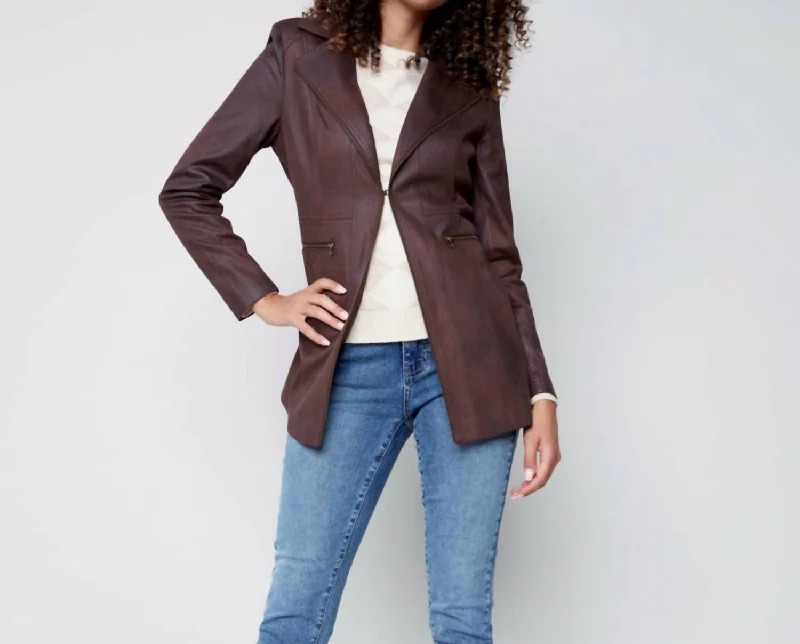 Vintage Leather Long Jacket In Chocolate