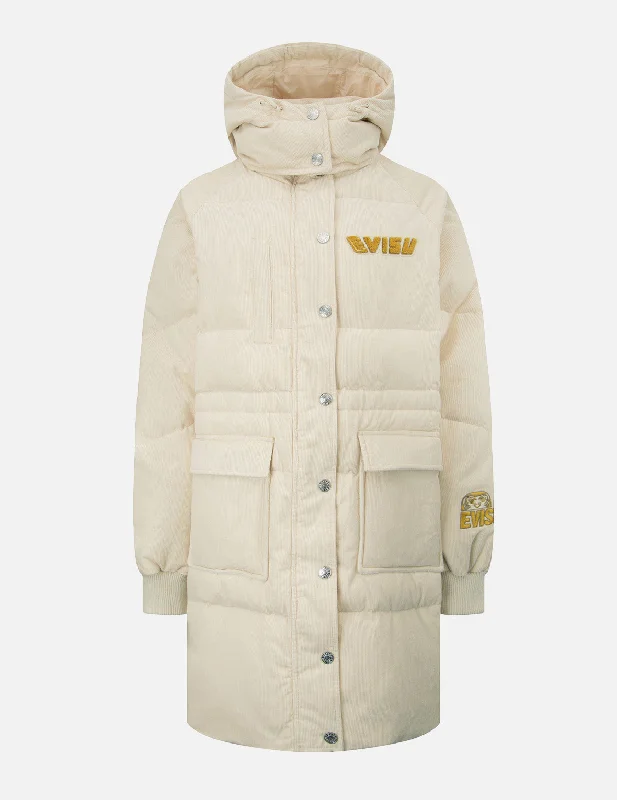 EVISU Squad Embroidery Corduroy Down Coat