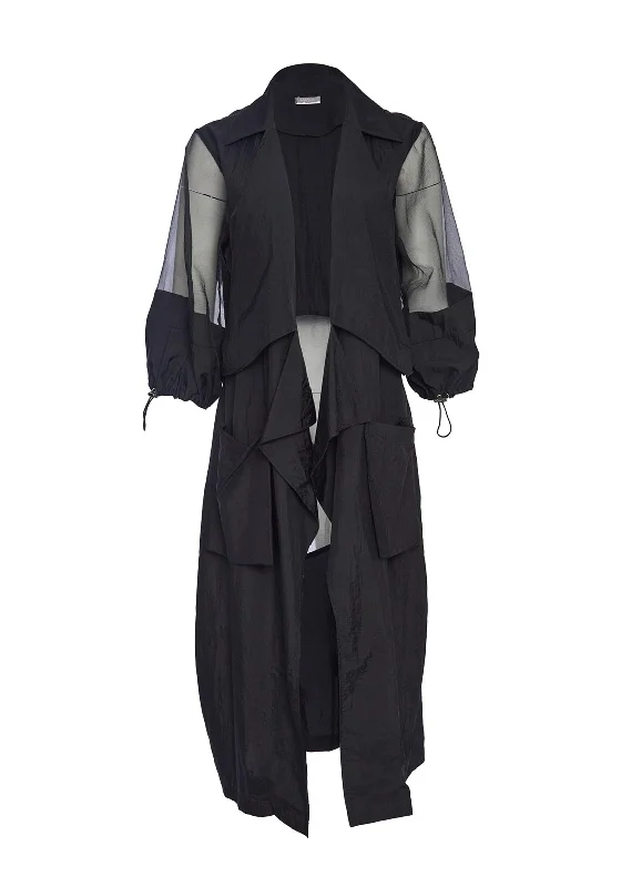 Naya Organza Panel Long Jacket, Black