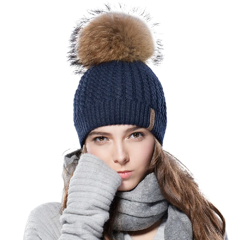 FURTALK Women Winter Real Fur Pom Pom Hat Twist Drop Shipping HTWL003