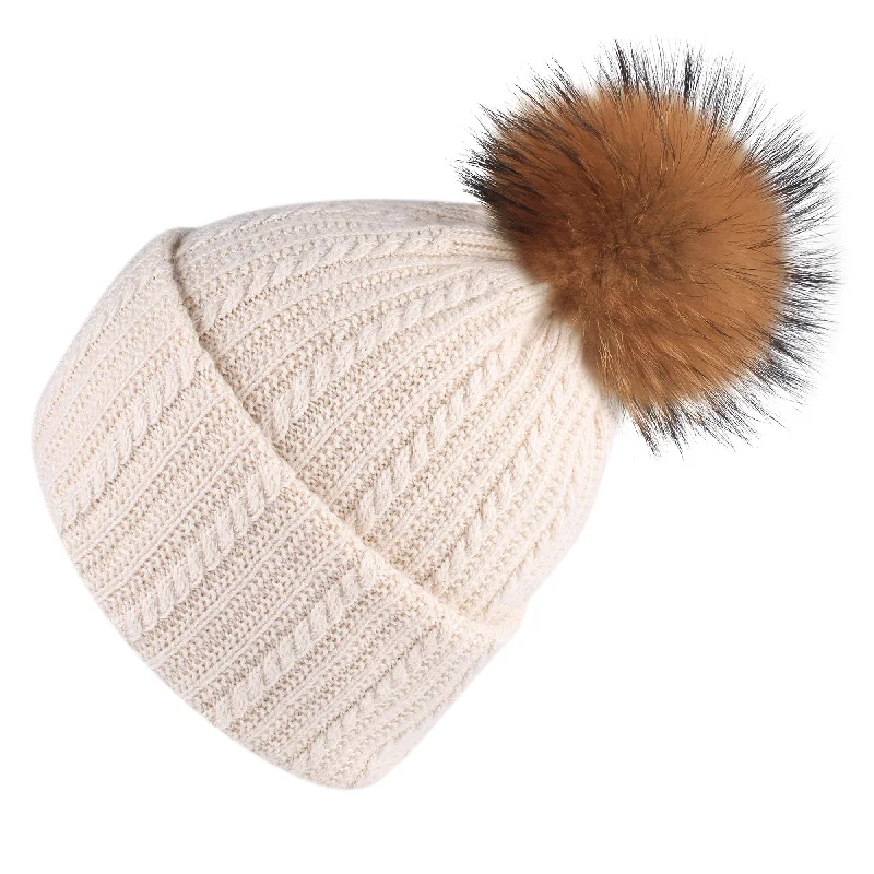 FURTALK Winter Women Real Fur Pom Pom  Hat and ScarfDrop Shipping AD003