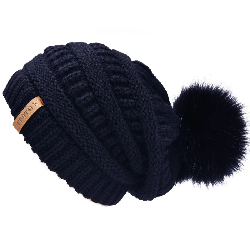 FURTALK Women Winter Slouchy Real Fur Pompom Hats Drop Shipping A003