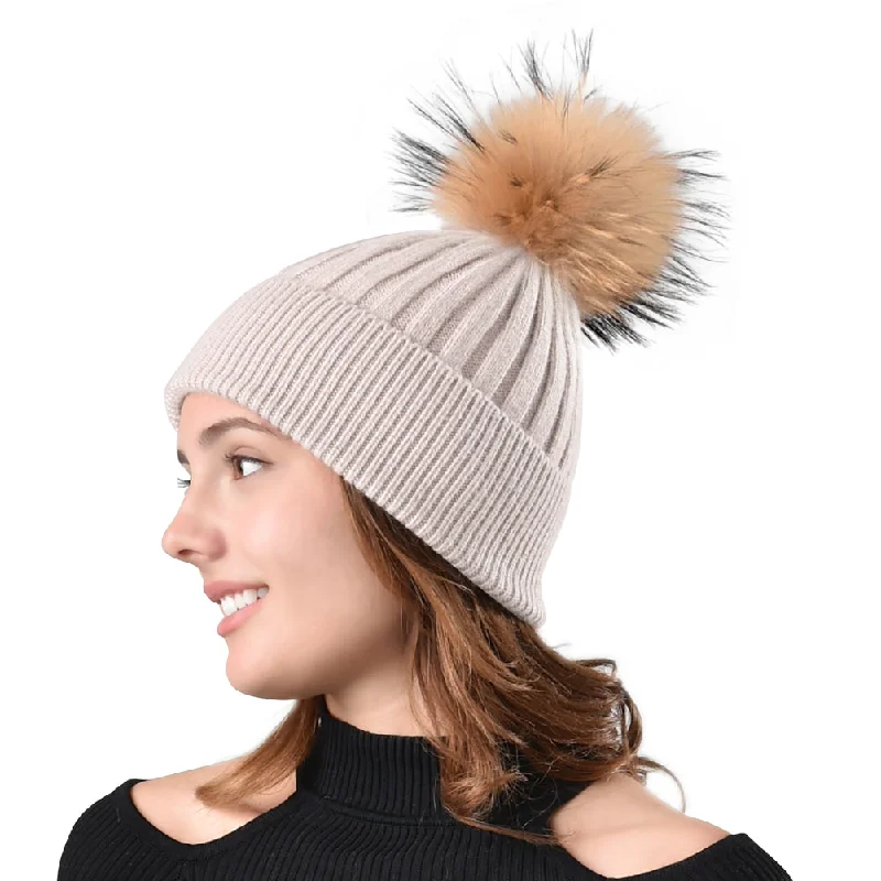 FURTALK Women Winter Real Fur Pom Pom Hat  Drop Shipping  A052