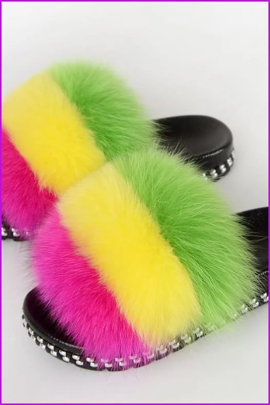 {5-7 days wait for make} Rivets Fox Fur Slides F659