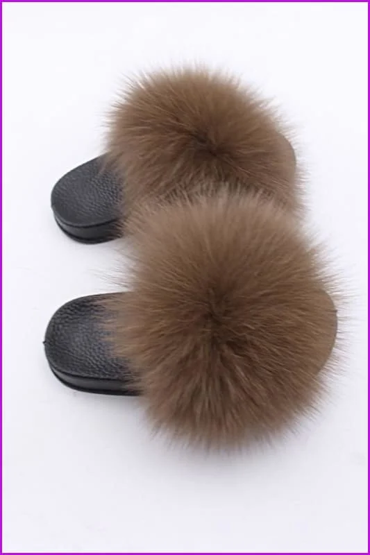 Kids Coffee Fox Fur Sliders F003