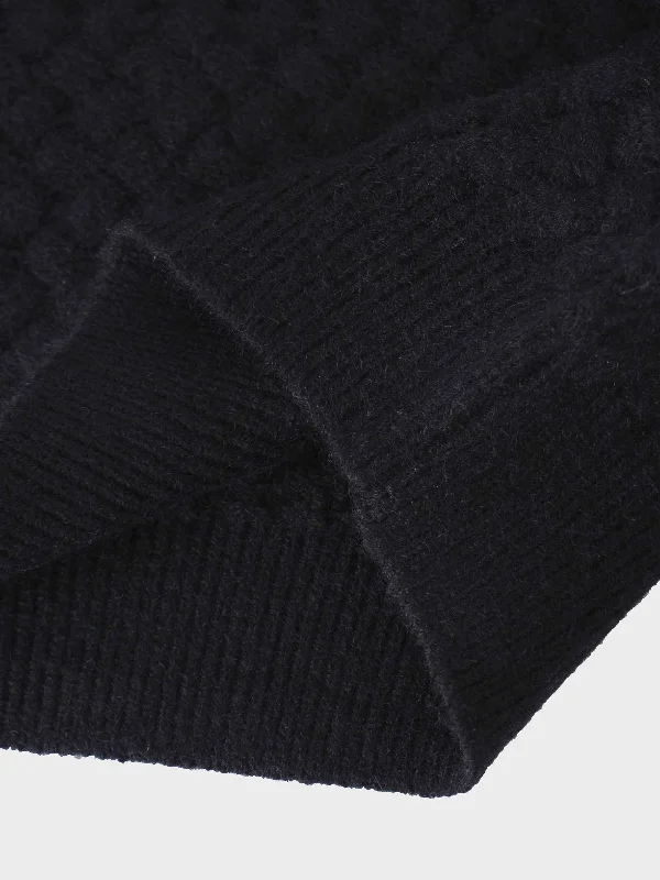 Basketweave Turtleneck Sweater-Black