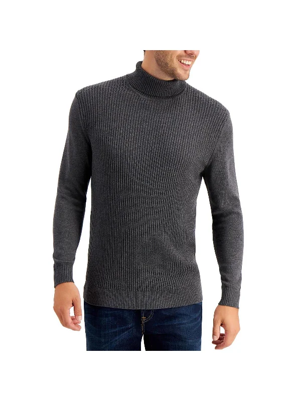 Mens Textured Cotton Turtleneck Sweater