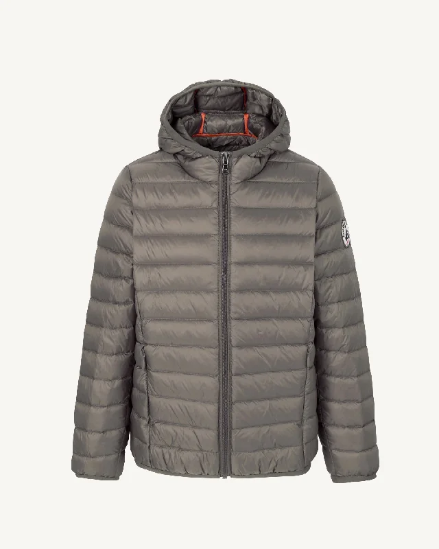 Taupe Hooded down jacket Hugo