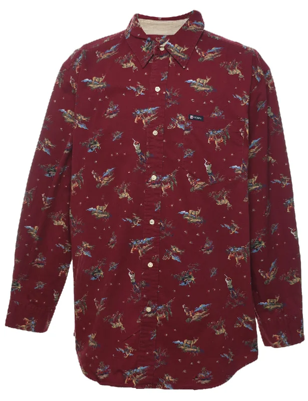 1990s Chaps Pattered Maroon Shirt - L