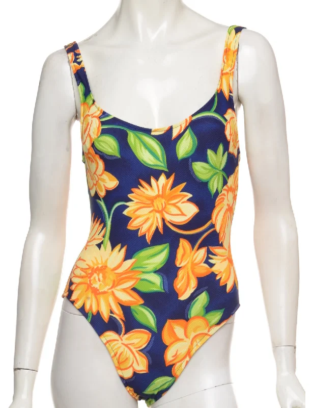 1990s Floral One-piece Swimsuit - S